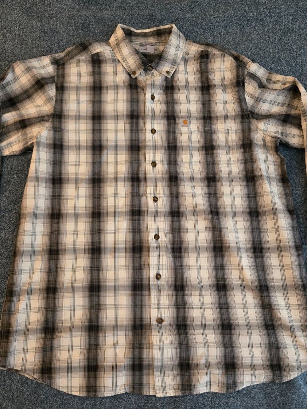 Carhartt Flannel Shirt Mens XLT White Plaid Relax Fit Heavyweight Long Sleeve